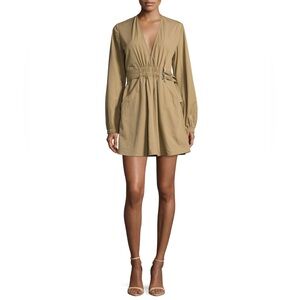 ALC Jezebel Dress V-Neck Belted Poplin Dress | size 4 | Khaki